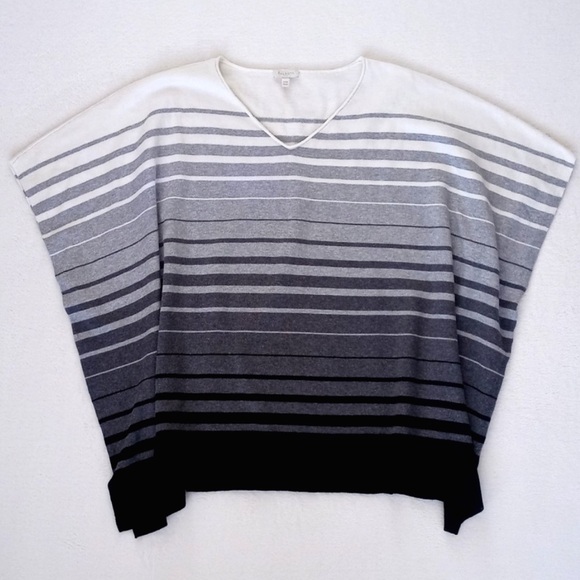 Talbots Wool Blend Black, Grey & Winter White Striped Poncho/ Sweater Poncho S/M - Picture 1 of 12